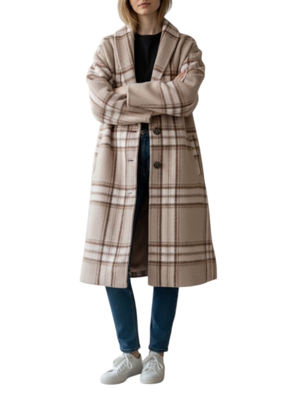 NWT Old Navy Beige Plaid Cozy Coat. Large.